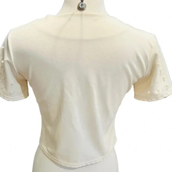 Snidel Cropped Top Pearl Appliqué Beige Size M - Picture 7 of 9